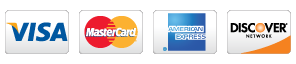 We accept Visa, Mastercard, American Express and Discover credit cards.
